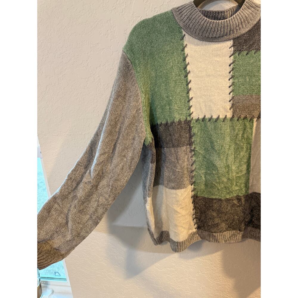 Alfred Dunner Patchwork Knit Sweater Green Gray Size XL - Picture 8 of 8